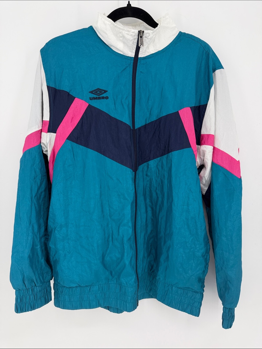 Umbro Premier Retro Colorblock Windbreaker Jacket Teal Pink Medium 90s Style